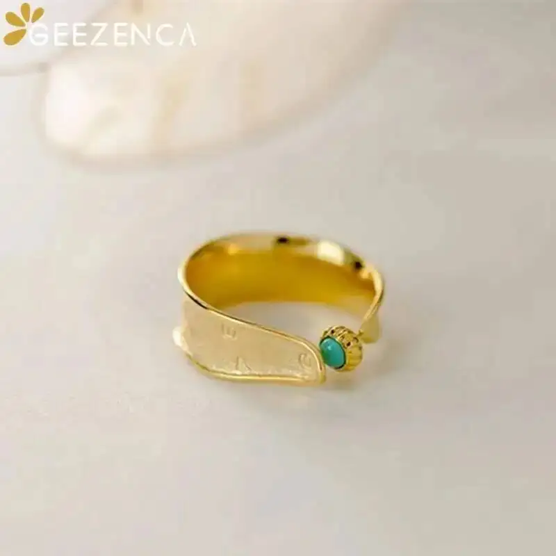 GEEZENCA 925 Sterling Silver Soft Deformed Watch Resizable Ring Women Turquoise Original Design Chic Unique Ring 2023 New Gift