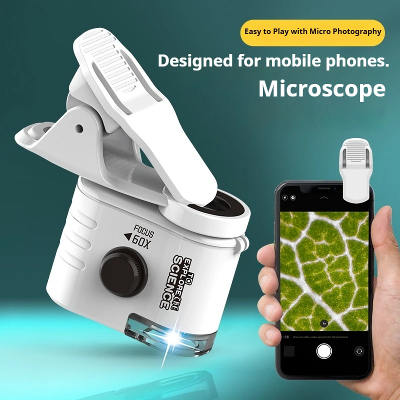 Phone Mini Optical Microscope Lens For iPhone Samsung Xiaomi Huawei Portable Len With Phone Clip Fill Light For Microphotography