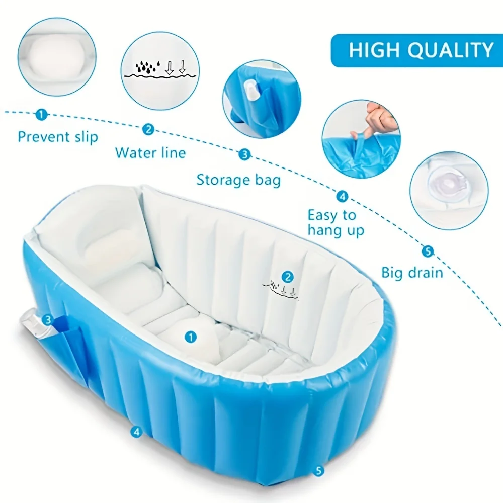 Baby Inflatable Bathtub, Portable Infant Toddler Bathing Tub Non Slip Travel Bathtub Mini Air Swimming Pool Kids Thick Foldable