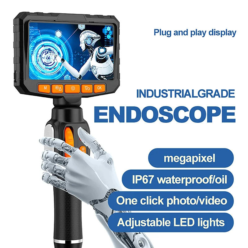 LCD Monitor กล้องตรวจสอบอุตสาหกรรม 360 Articulating Borescope 1080P 6.0 มม.4.3 นิ้ว 2 WAY Articulation สําหรับยานยนต์