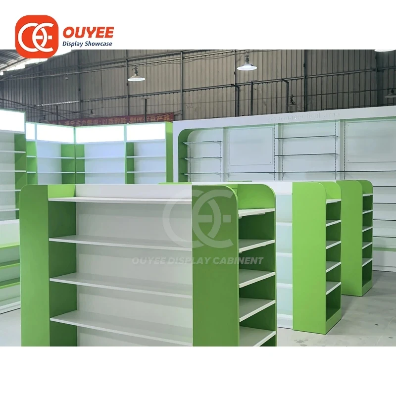 custom.Heavy Duty Chain Pharmacy Custom Service Pharmacy Design Double Sided Display Counter
