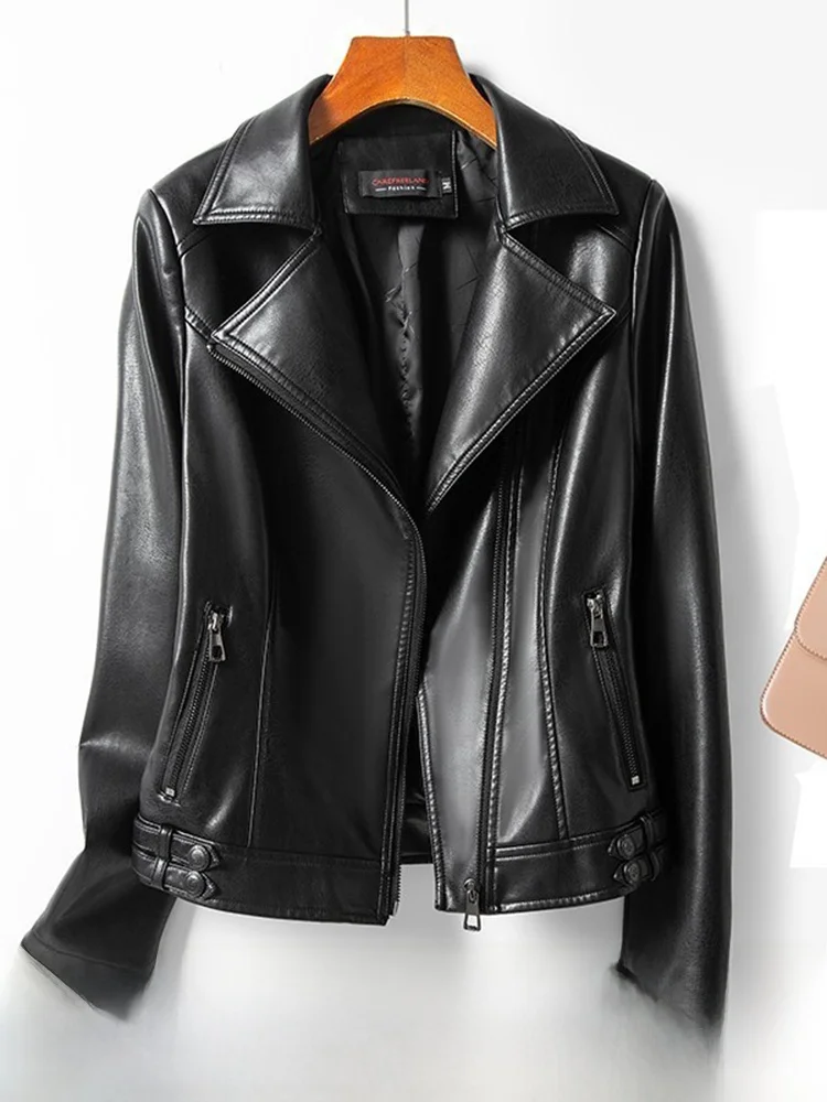 

Ning Genuine Leather Jaet Women's Small Size High-End Feel 2025 New Spring Autumn Large Size ort eepskin Jaet