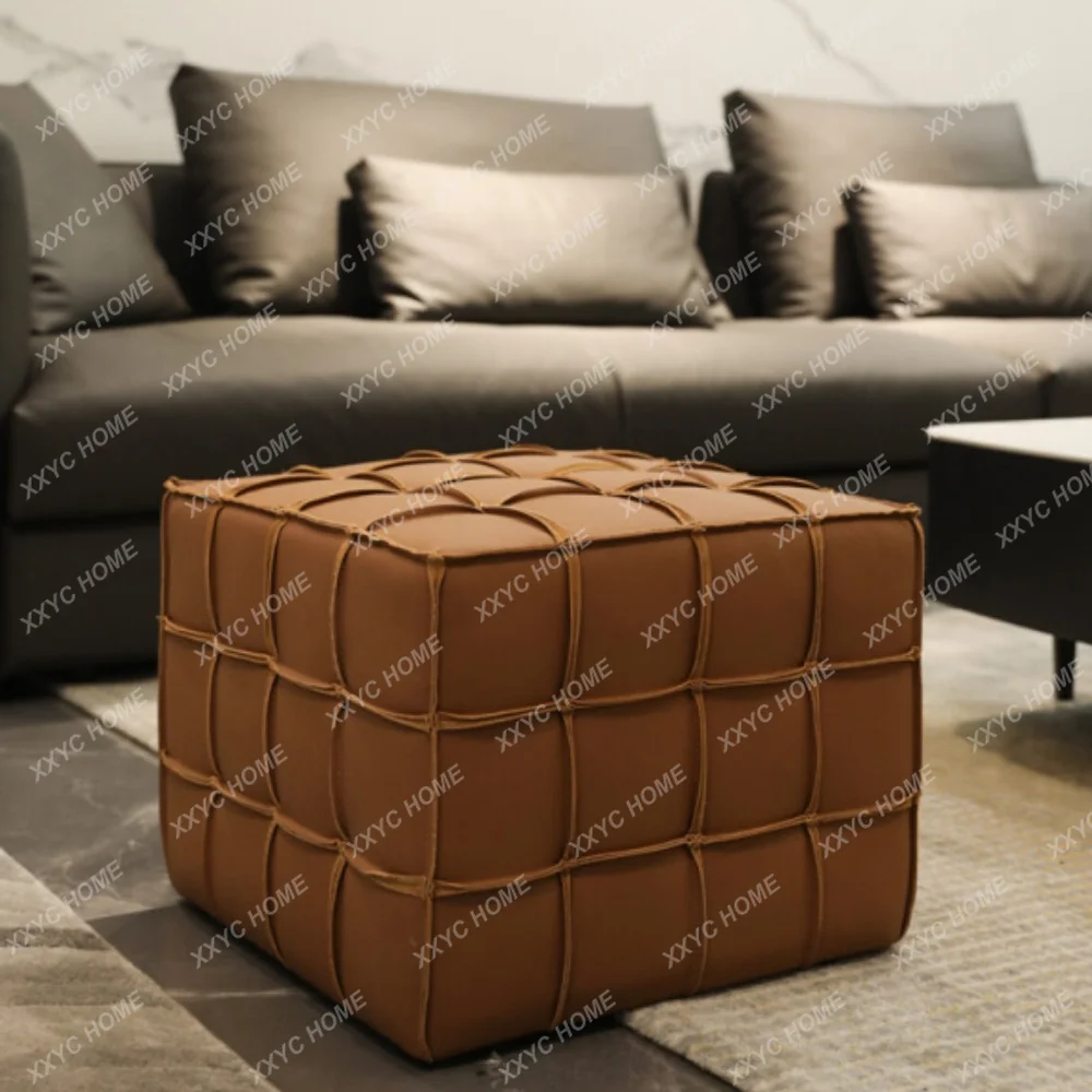 Sofa Light Luxury Living Room Footstool Sofa Stool Leisure Sofa Stool Square Stool Imported Cowhide Stool