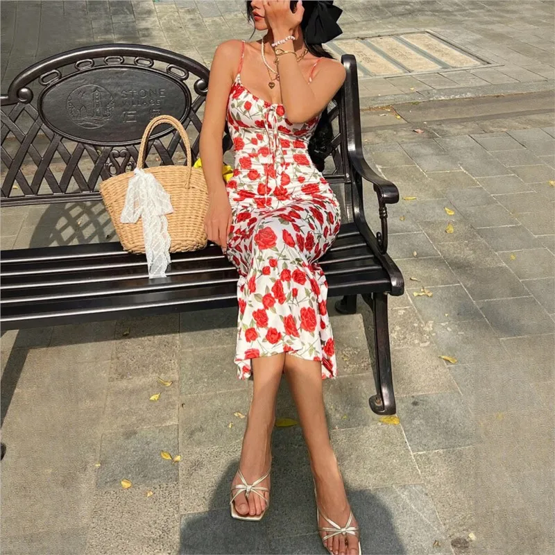 

Summer Bodycon Off Shoulder Long Dress New Casual Print V-Neck Sleeveless Spaghetti Strap Dress Fashion Sexy Vacation Vestidos