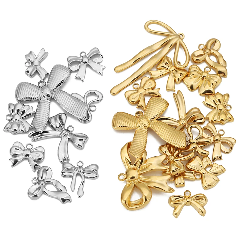 5pcs Stainless Steel Bow Knot Charm Waterproof Gold Color Bow Pendants for DIY Earring Bracelet Necklace Jewelry Making Supplies