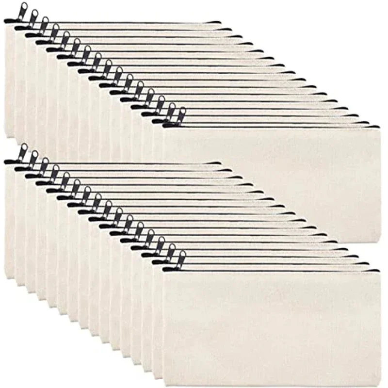 10/20/40/60PCS Canvas Zipper Bags Multifunctional Blank DIY Craft Pouches Pencil Bags Case Pouch For Home School Travel