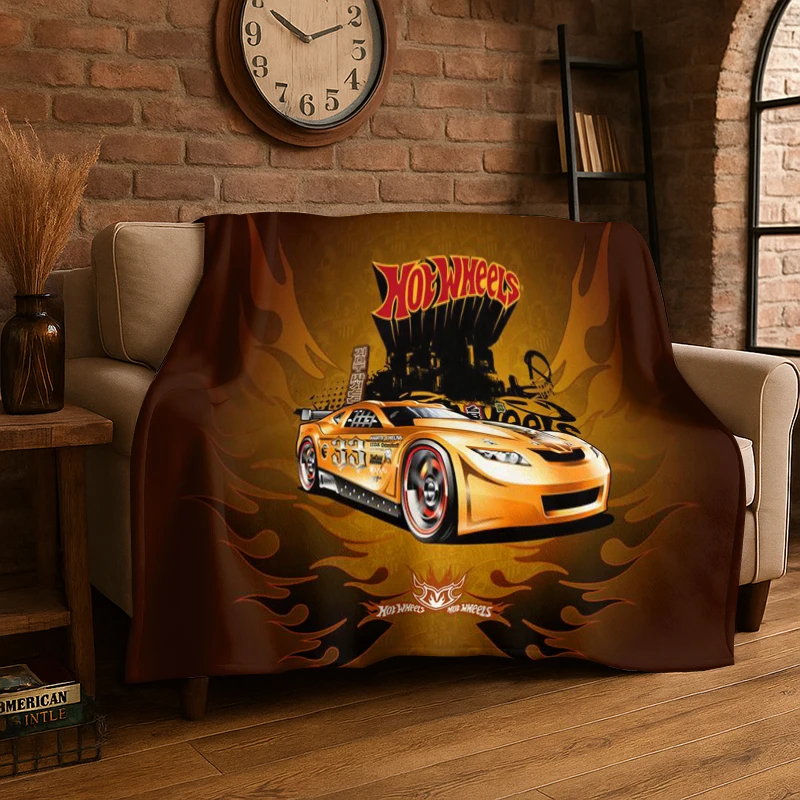 Cartoon H-Hot Wheels Racing Car Flannel Blanket Soft Warm Throw Blanket for Bedroom Living Room Bed Travel Camping Picnic Kid