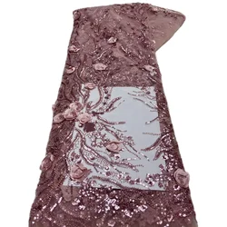 2,5 yards Afrikaanse pailletten kralen bruidegom kant stof hoge kwaliteit Franse tule kant stof borduurwerk Nigeriaanse kant stoffen naaien