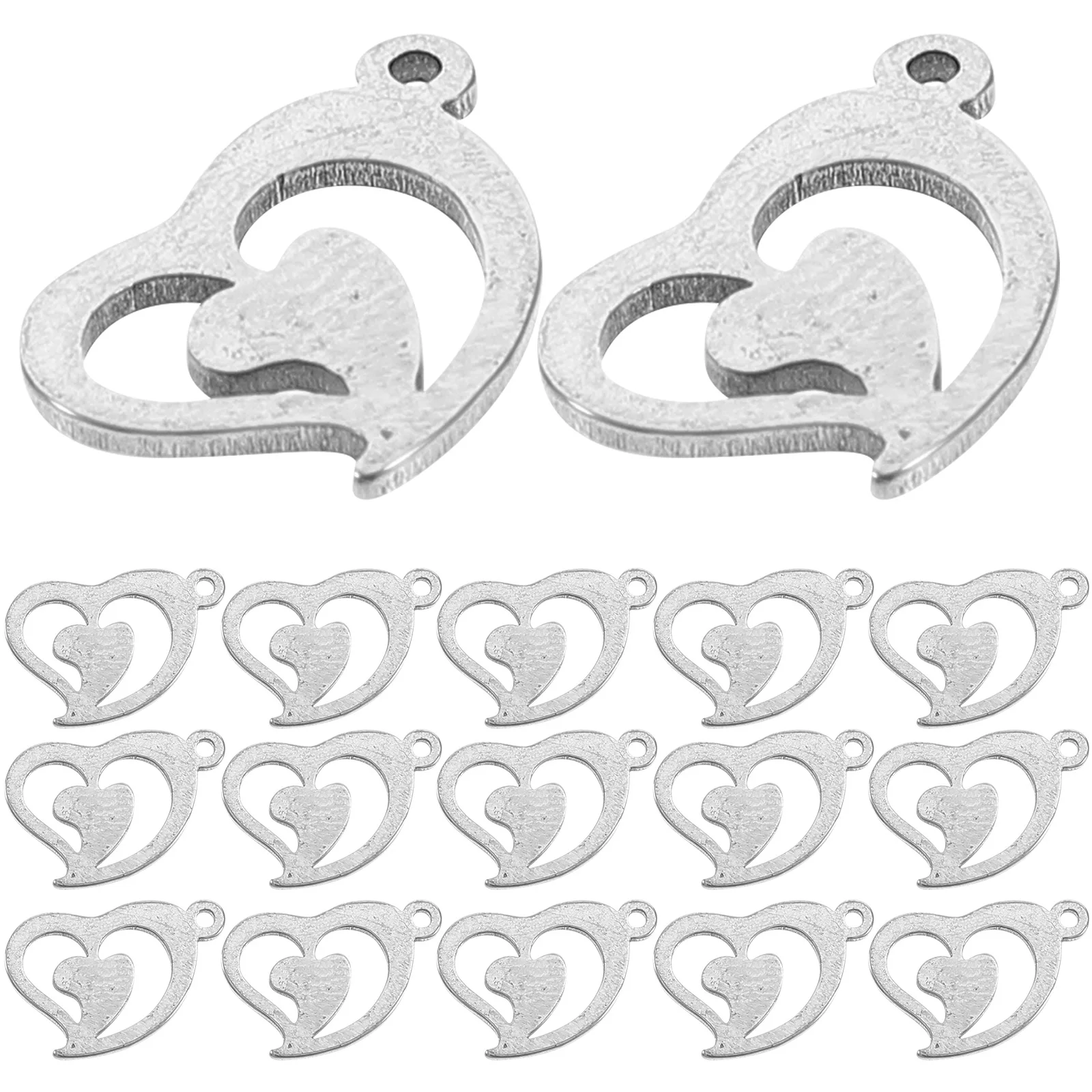 

20pcs Heart Stainless Steel Pendant for Jewelry Making Crafts DIY Hollow Hanging Accessories Girls Decor