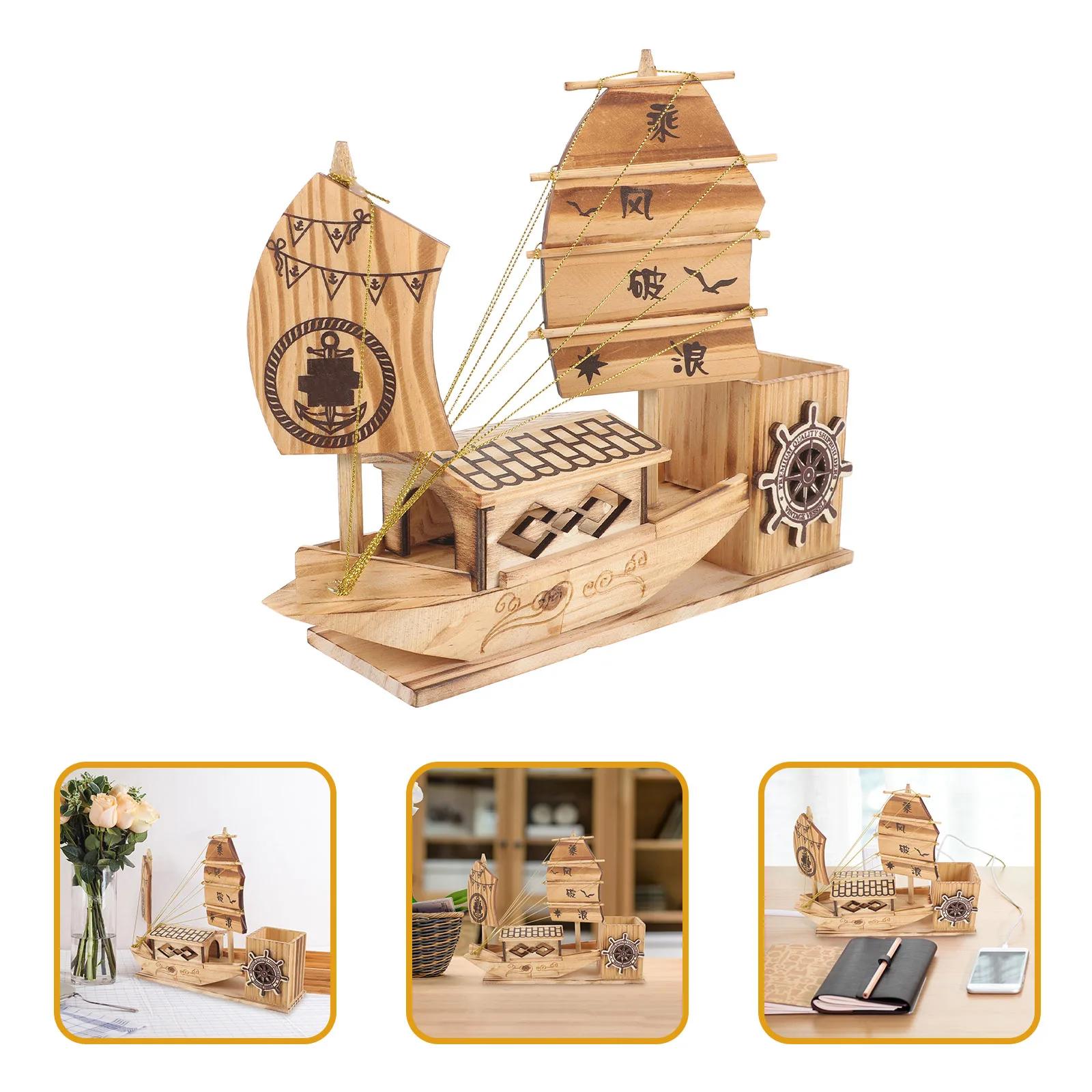 

Pen Holder Sailboat for Desk Aesthetic Unique Pencil Ornaments Display Stand Office