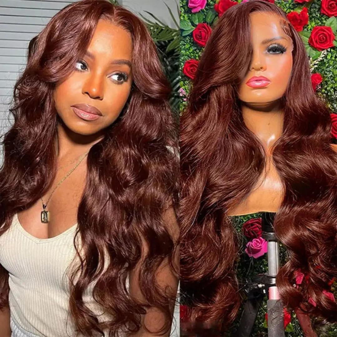 Reddish Brown 13x6 Hd Lace Frontal Wig Preplucked 13x4 Body Wave Lace Front Wig Brazilian Dark Red Brown 4x4 Closure Human Hair