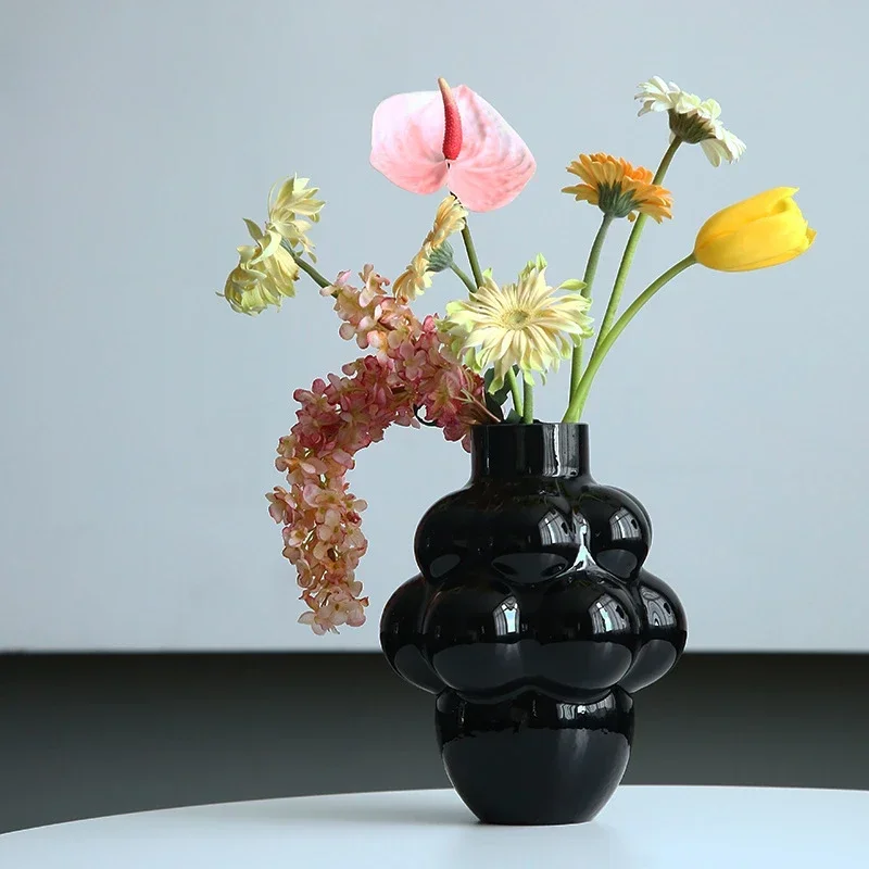 Ins High-grade Light Luxury Cold Black Grape Glass Vase Entrance Living Room Bedroom Dining Table Desktop Home Art Decoration