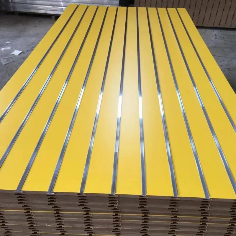 Kustom, Kustom 8*4 kaki Slat kayu dinding serat fiber 18mm lubangan alur Slatwall Mdf panel/Stan tampilan untuk penjualan Slatwall dispa