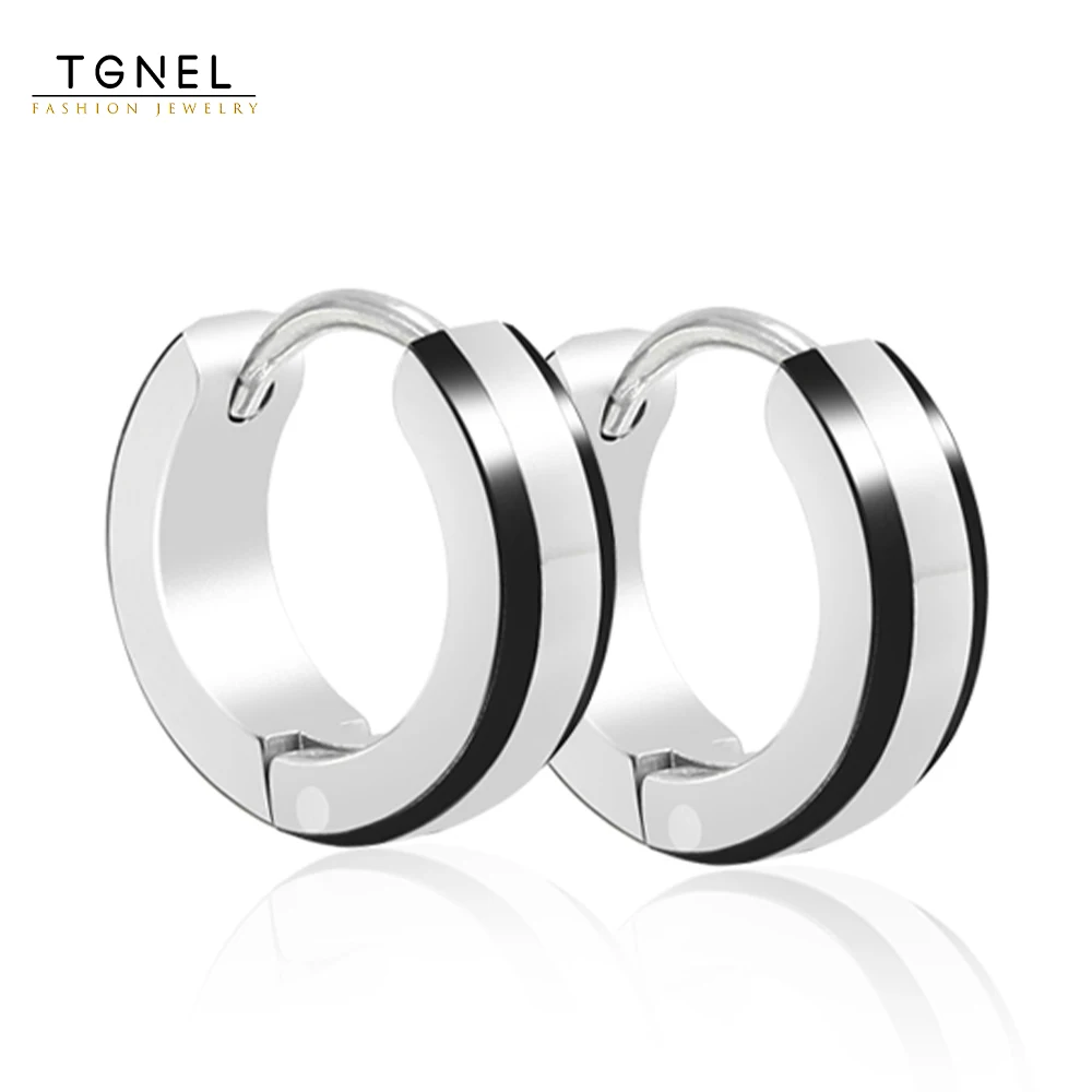 Hoop Earrings For Men Women Stainless Steel 2 Tone Huggie Earrings Mens Metallic Black Western Style Jewelry Fashion Accessories