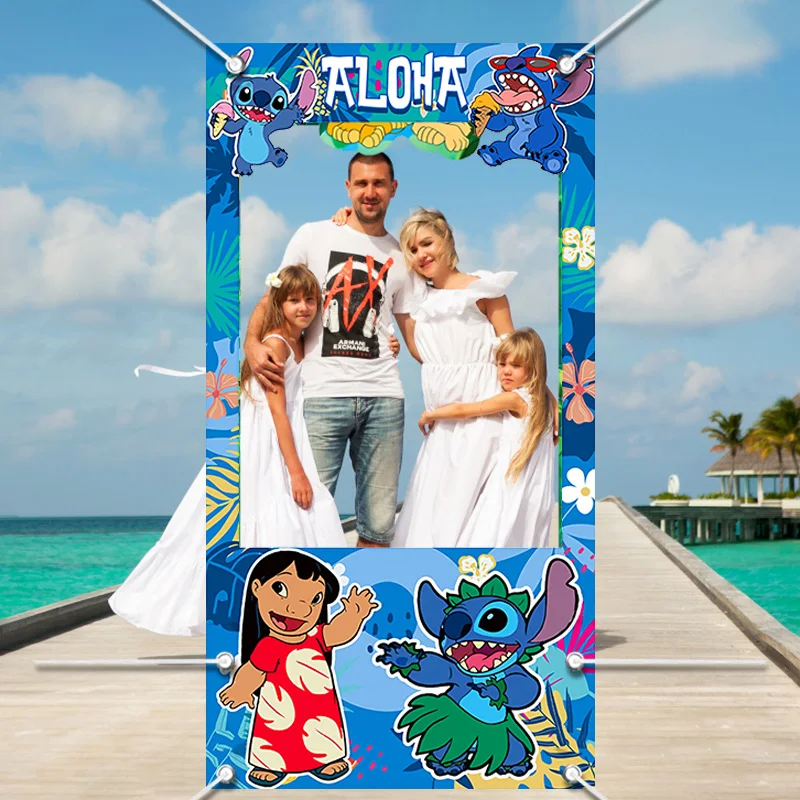 1pc90x180 Disney Star And Stitch Photo Booth Photo Frame Props Photo Children\'s Birthday Decoration Shooting Background Cloth