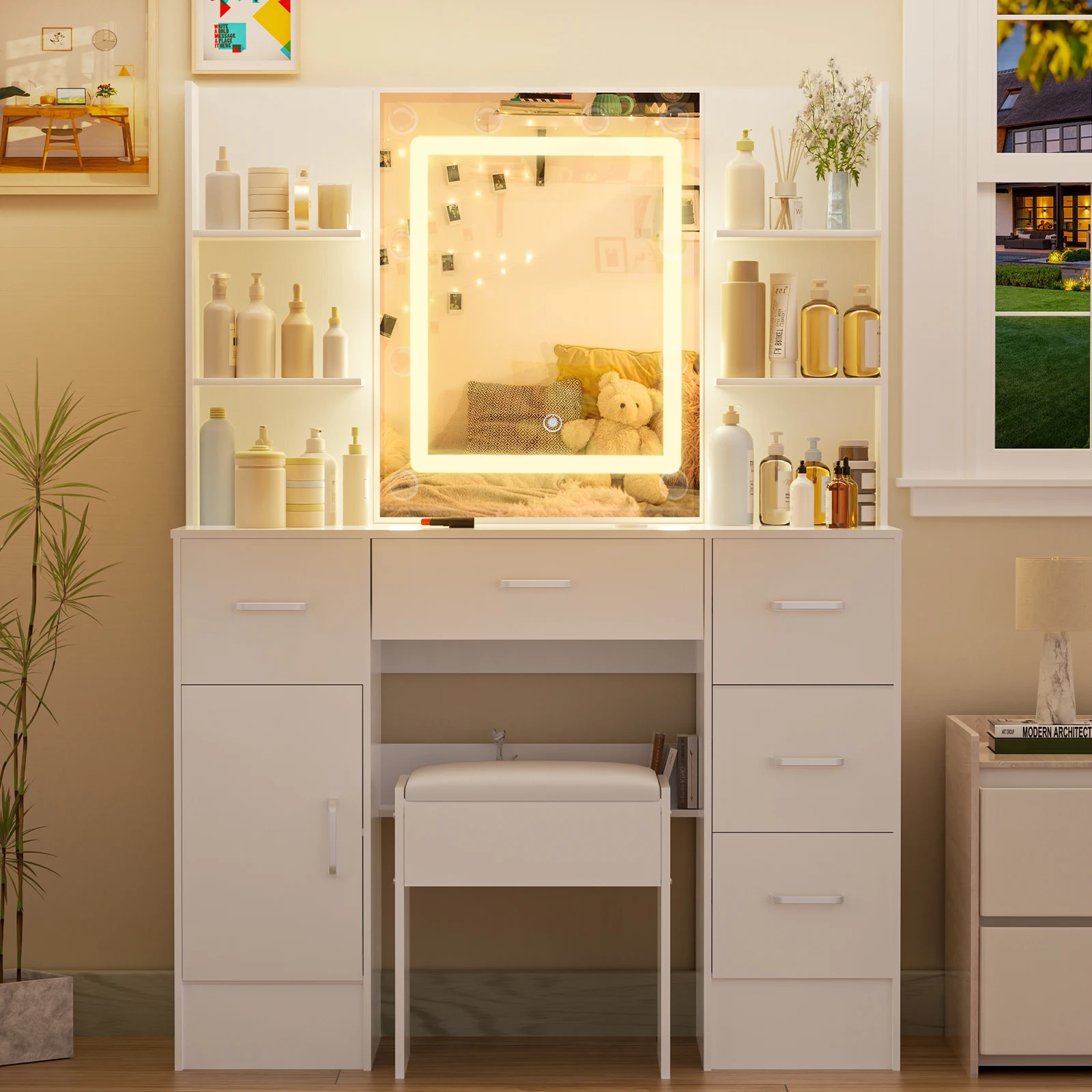 طاولة تجميل مزودة بإضاءة LED، - مراجعة Office Furniture Okc وسعره