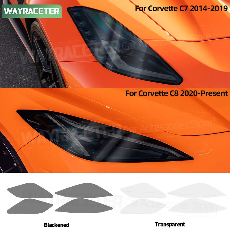 

Car Headlight Tint Smoked Black Protective Film Transparent TPU Sticker For Chevrolet Corvette C8 2025 2024 2023 2015 C7 2014+