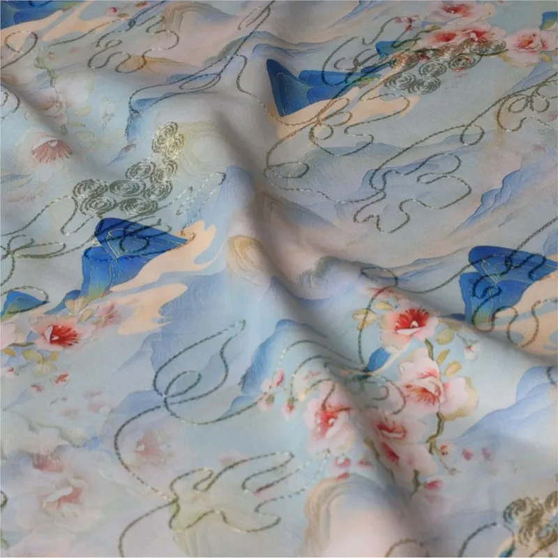 

Традиционный китайский стиль Тысяча Реков и Горов, жемчужная вышивка, ткань с принтом, классическая марля с ароматом чернил