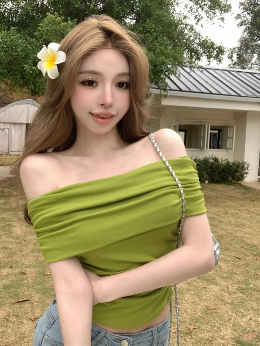 

Sexy Sweet Spicy oulder Baring Top Women's Summer Design Unique Exquisite ort Sve T irt Polyester Fiber Commute Sle