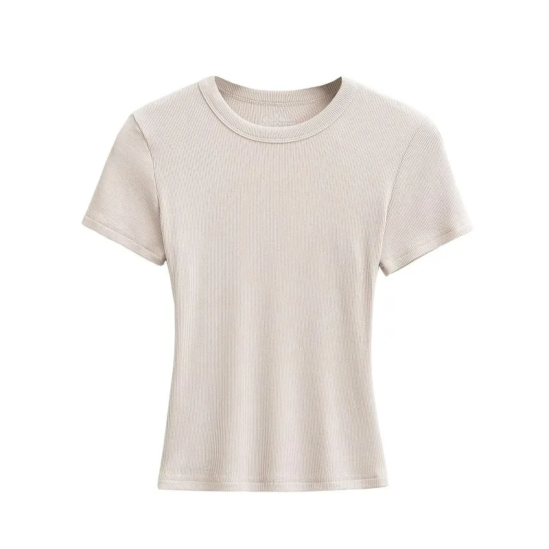 Rundhals Hochelastische Sommer-Cropped-Tops Damen Kurzarm-Oberteile Sexy Pullover Unterziehblusen Schlanke T-Shirts – Detail 7