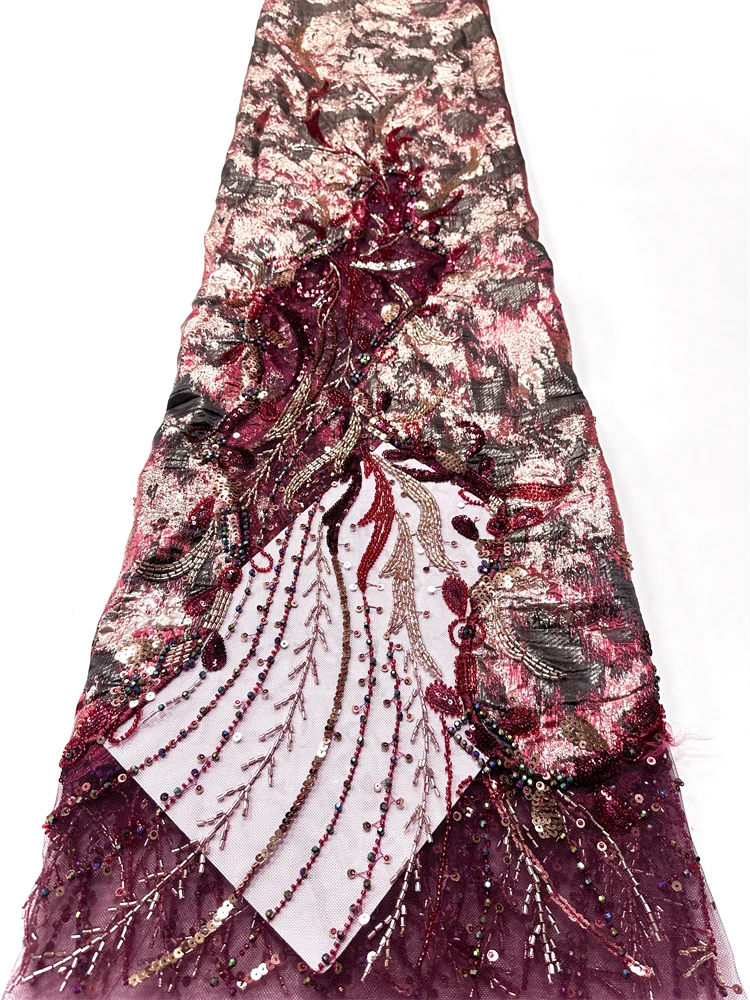 

Nigerian African Lace Fabric 2026 High Quality Handmade Beads Bridal Lace Fabric Luxury Sequin Beaded Embroidery For Wedding