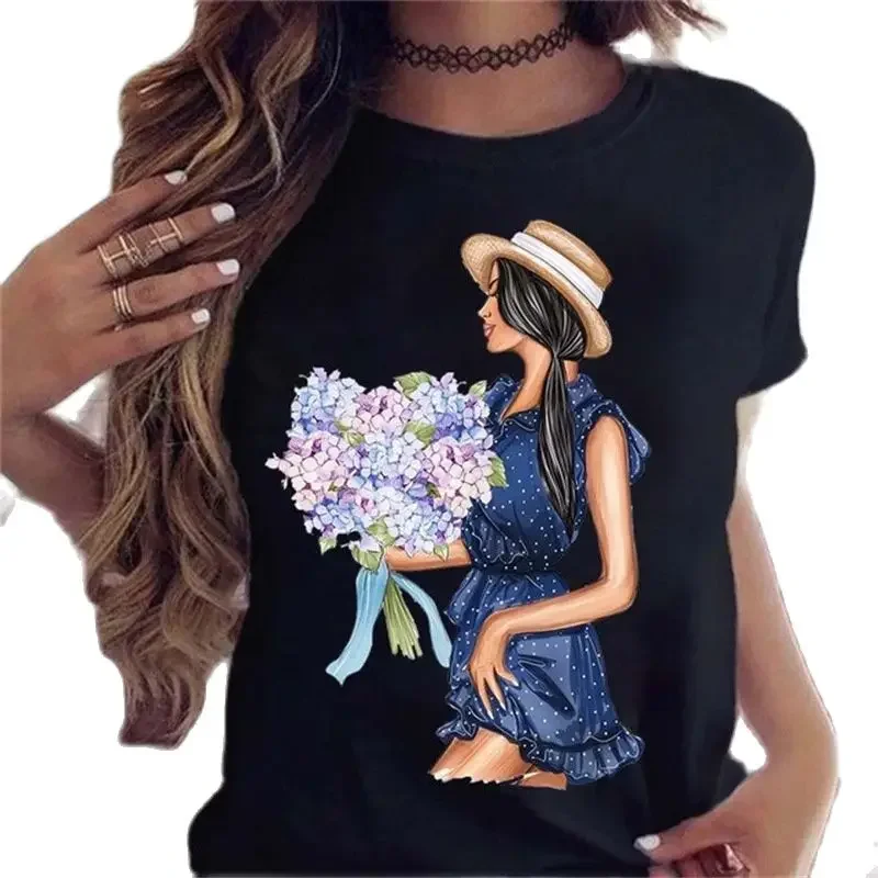 The New Hot Selling Fashion City Girl Print Half Sleeve Women's Cute T-shirt Harajuku Aesthetic Graphic T Shirts Oversized Tee