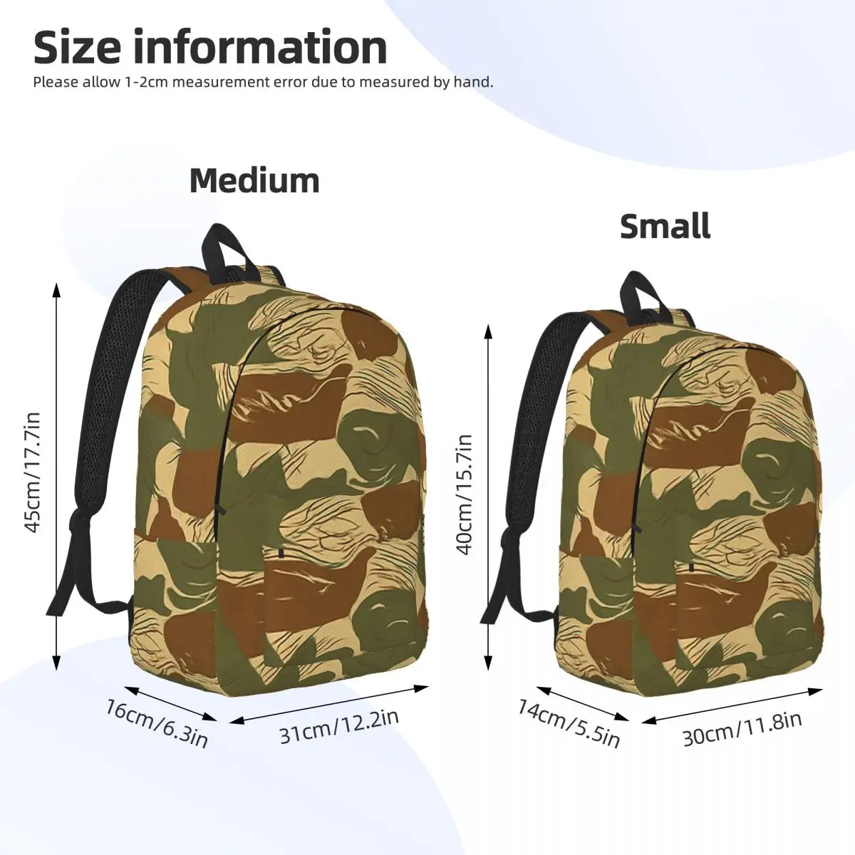 Rhodesian Brushstroke Camo Rhodesia War Military Army Camouflage Backpack Daypack BookBag School Bag Shoulder Bags for Men Women