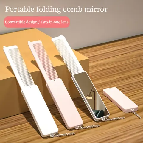 2 in 1 Folding Mirror with Comb - Compact Mini Pocket Design - for Travel Bathroom Outdoor Purse - Fine Teeth Comb Makeup Mirror