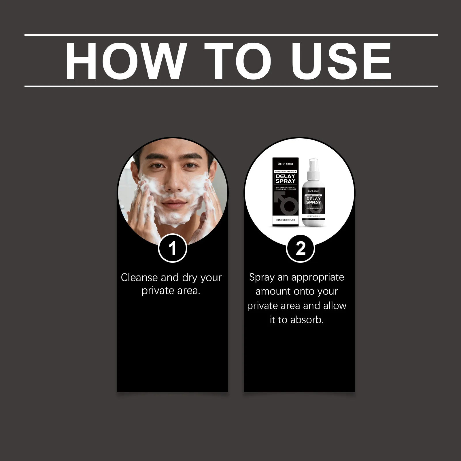 North Moon – Spray de soin du corps pour hommes, soin doux, hydrate durable, absorption rapide, améliore l'intimité, Spray Portable pour zone privée masculine