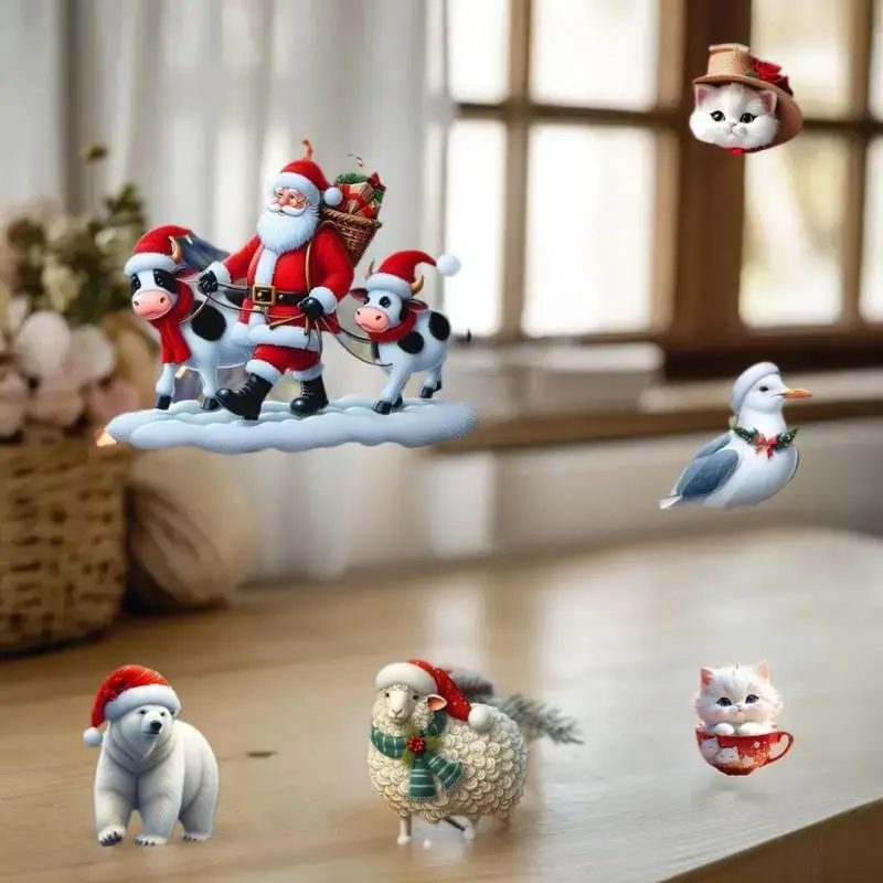 Colgante de árbol de Navidad 2D, adornos colgantes de árbol de Navidad acrílico plano 2D, decoración del hogar de dibujos animados, regalos de Navidad de Año Nuevo