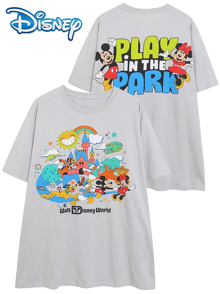 

Disneyland Walt Disney World Castle Minnie Mickey Mouse Family Letter Cartoon Print Embroidery T-Shirt Harajuku Women Tee Tops