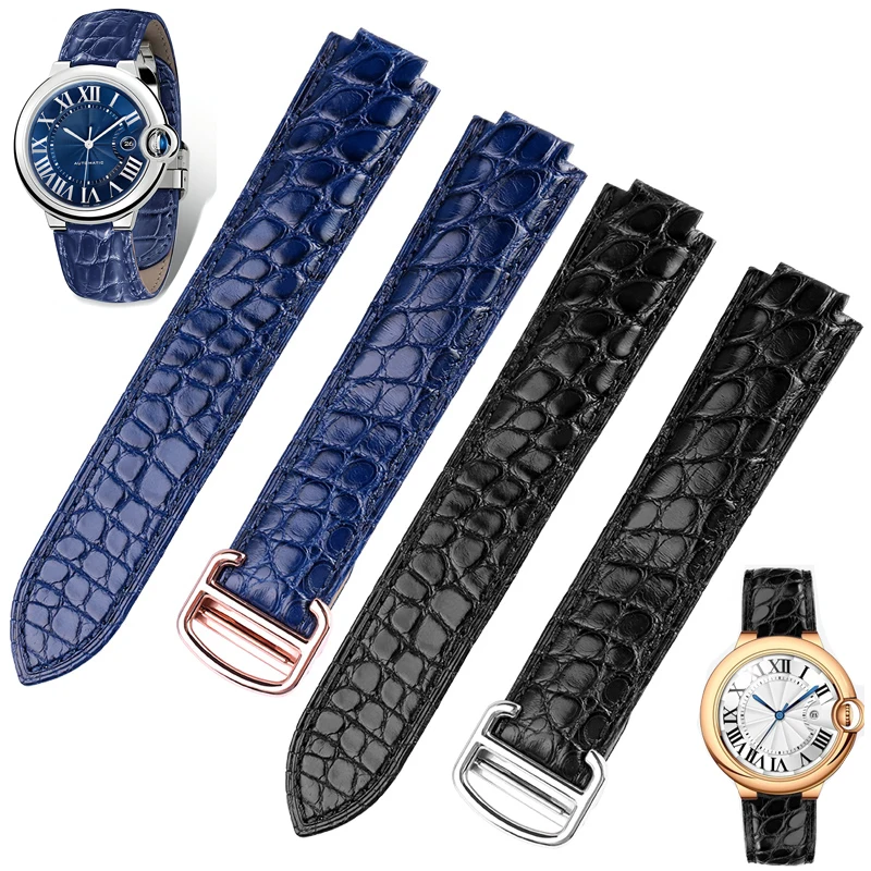 16 18 20 22m For Cartier blue balloon leather watchband Blue crocodile skin convex men women Folding buckle watch strap bracelet