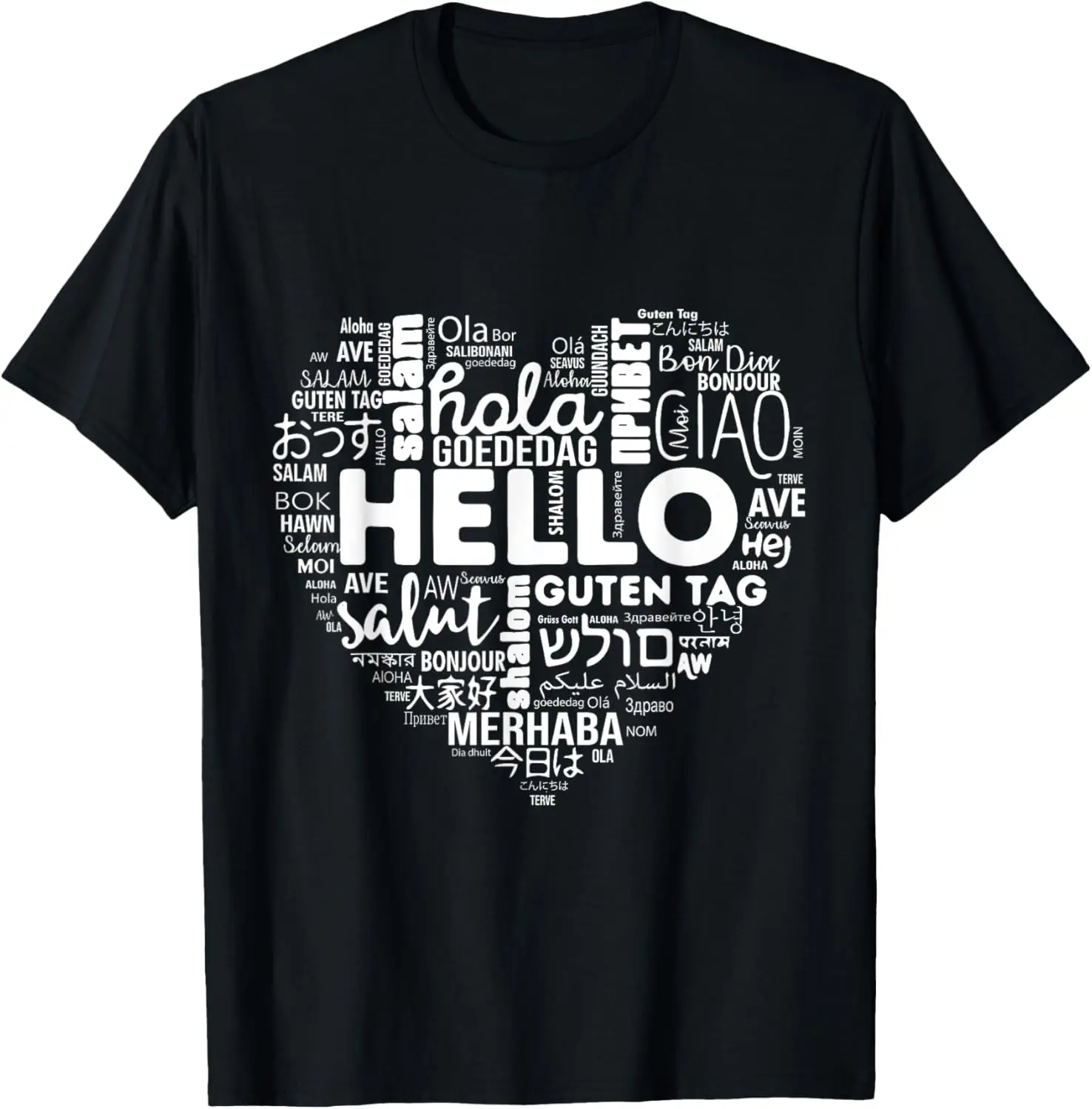 

Hello In Different Languages Multilingualism Heart T-Shirt