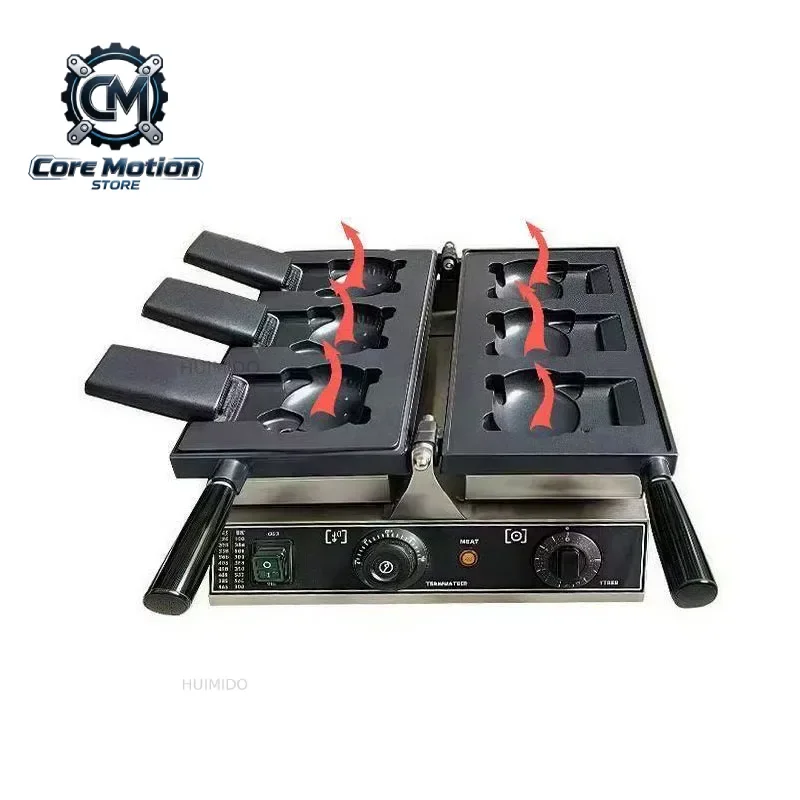 1800W Electric 3-Piece Waffle Machine – Cute Cartoon Shape, Open Mouth, Taiyaki & Ice Cream Maker