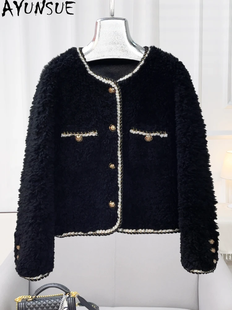AYUNSUE 100% Naturalna Wełna Damska Kurtka Jesień Zima 2025 Kurtka z Jagnięcej Wełny Odzież Damska Eleganckie Okrycia Wierzchnie Ropa Para Mujer