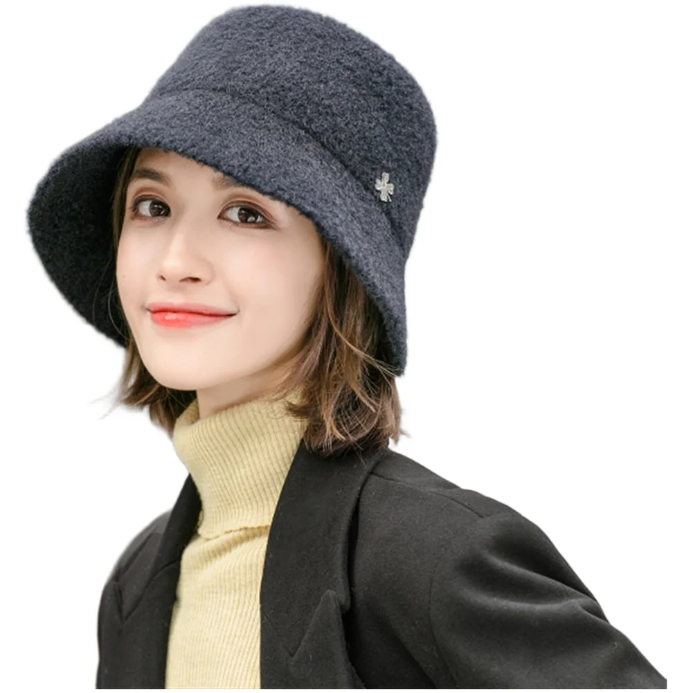Women Adjustable Fisherman Hat 56 58cm One Size Warm Bucket Cap with Big Brim for Outdoor Cold Wind Protection