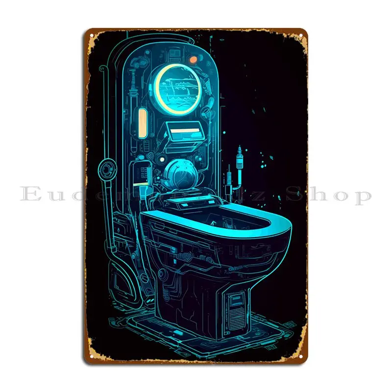 Toilet Cyberpunk Cartoon Metal Sign Painting Design Garage Wall Decor Garage Tin Sign Poster