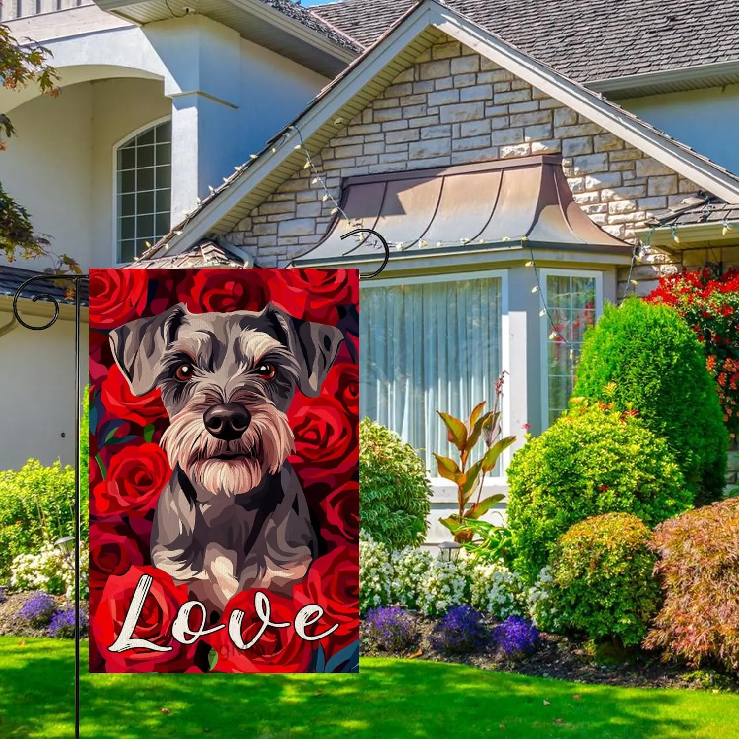 Rose Garden Flag Schnauzer Garden Flag 12x18 Inch Double Sided, Love Garden FlagValentines Day Anniversary Yard Outdoor Flag yyi