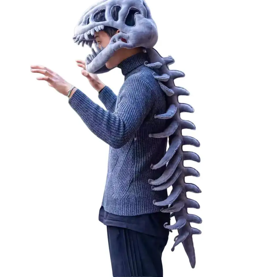 

Плюшевый головной убор-скелет динозавра, костюм-реквизит для детей и взрослых, костюм на Хэллоуин, крутой подарок для детей и взрослых