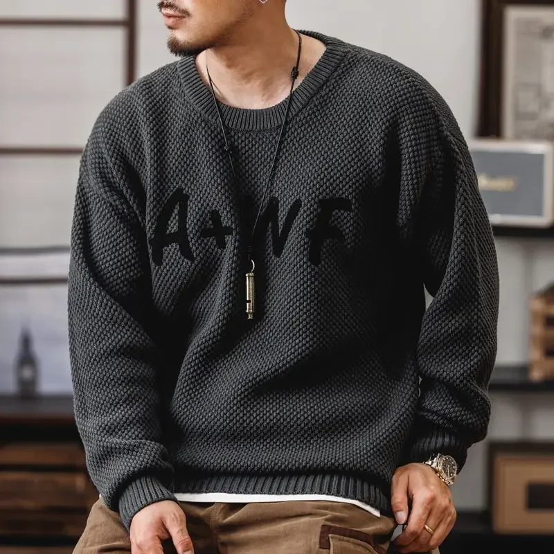 Pull en tricot décontracté à col rond pour hommes, pull rétro américain, article japonais, nouveau, automne et hiver