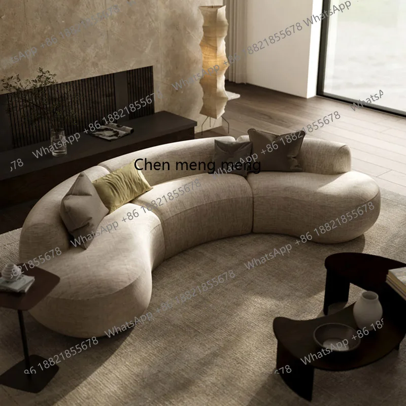 

Curved fabric sofa modern light luxury living room special-shaped corner combination