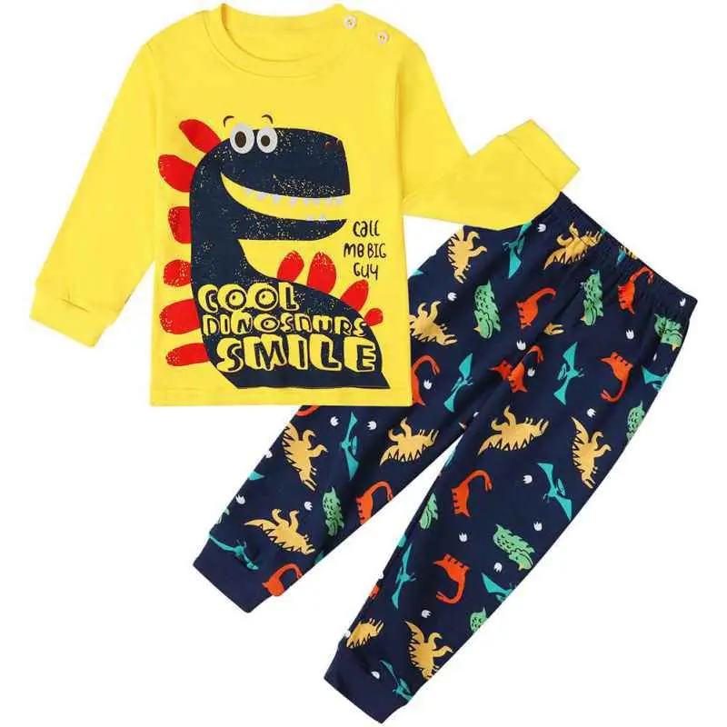 Kids Boys Dinosaur Long-sleeved Underwear Set Toddler T-Shirt Tops with Pants Children Pajama Pants Set