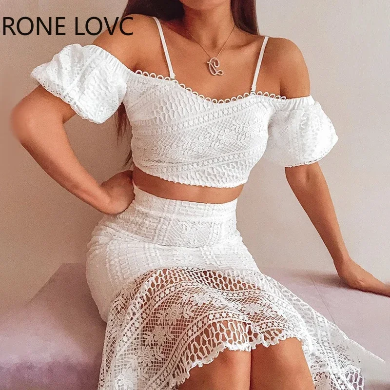 

Women Solid Lace Floral Spaghetti Straps Crop Top Mermaid Skirt Sexy Bodycon Skirt Set