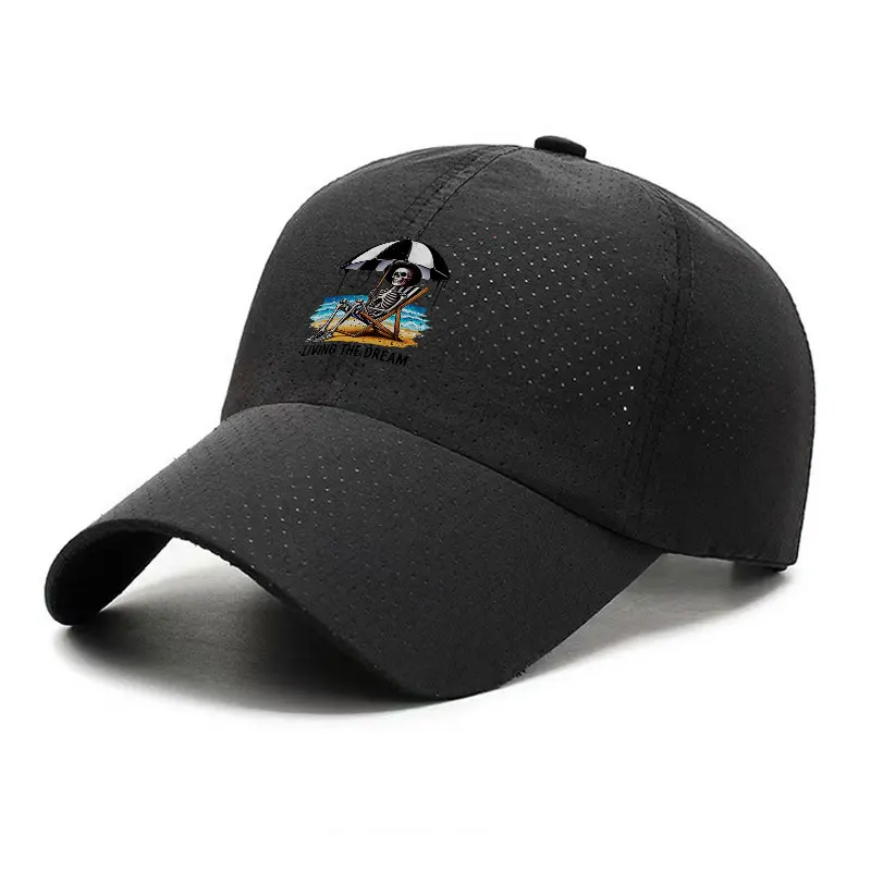 Living The Dream Beach Skeleton Quick Dry Baseball Cap Adjustable Lightweight Breathable Hat