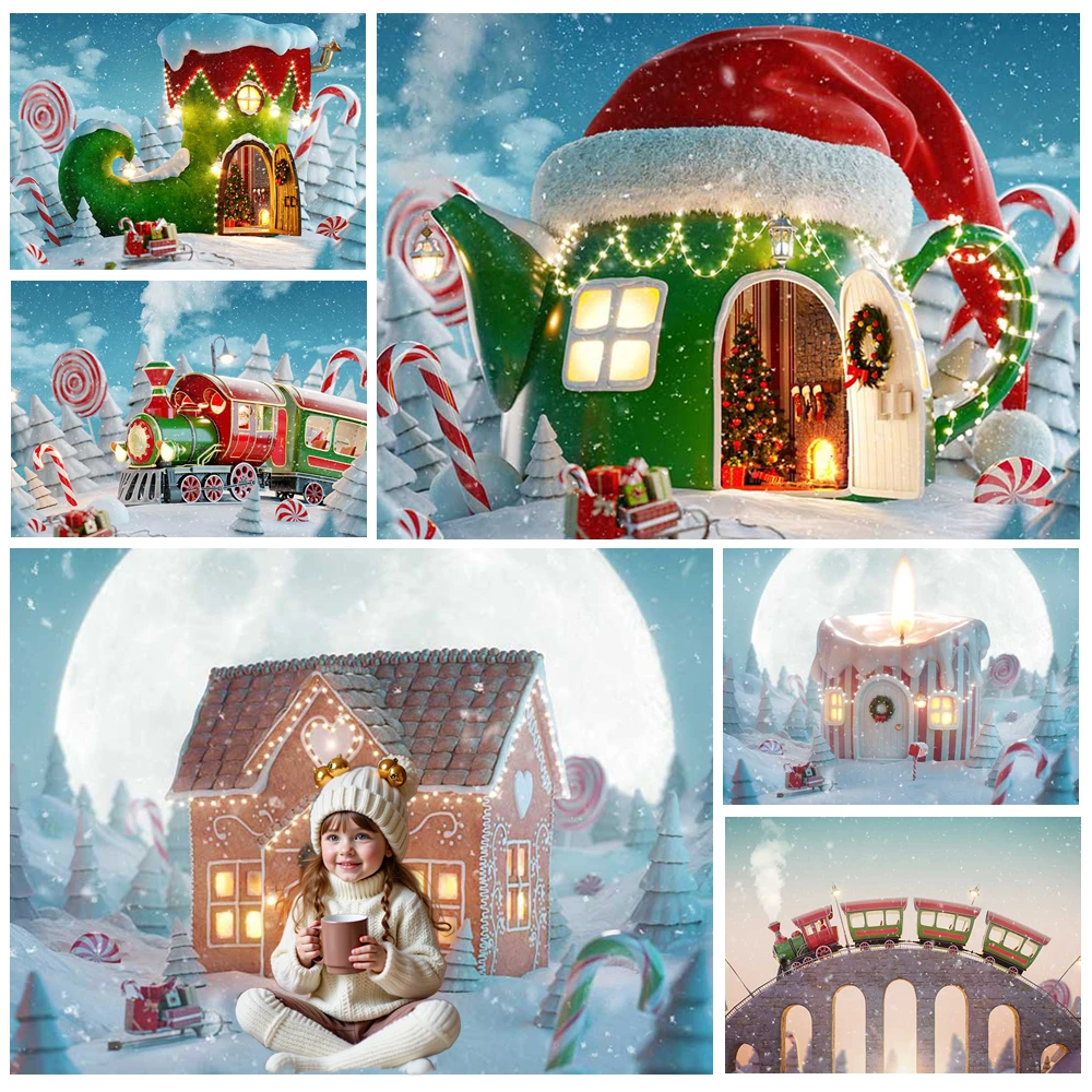 

MOON.QG Christmas New Year Decorations Backgrounds For Photographs Cattle Pine Candle House Backdrop Photocall Photo Studio