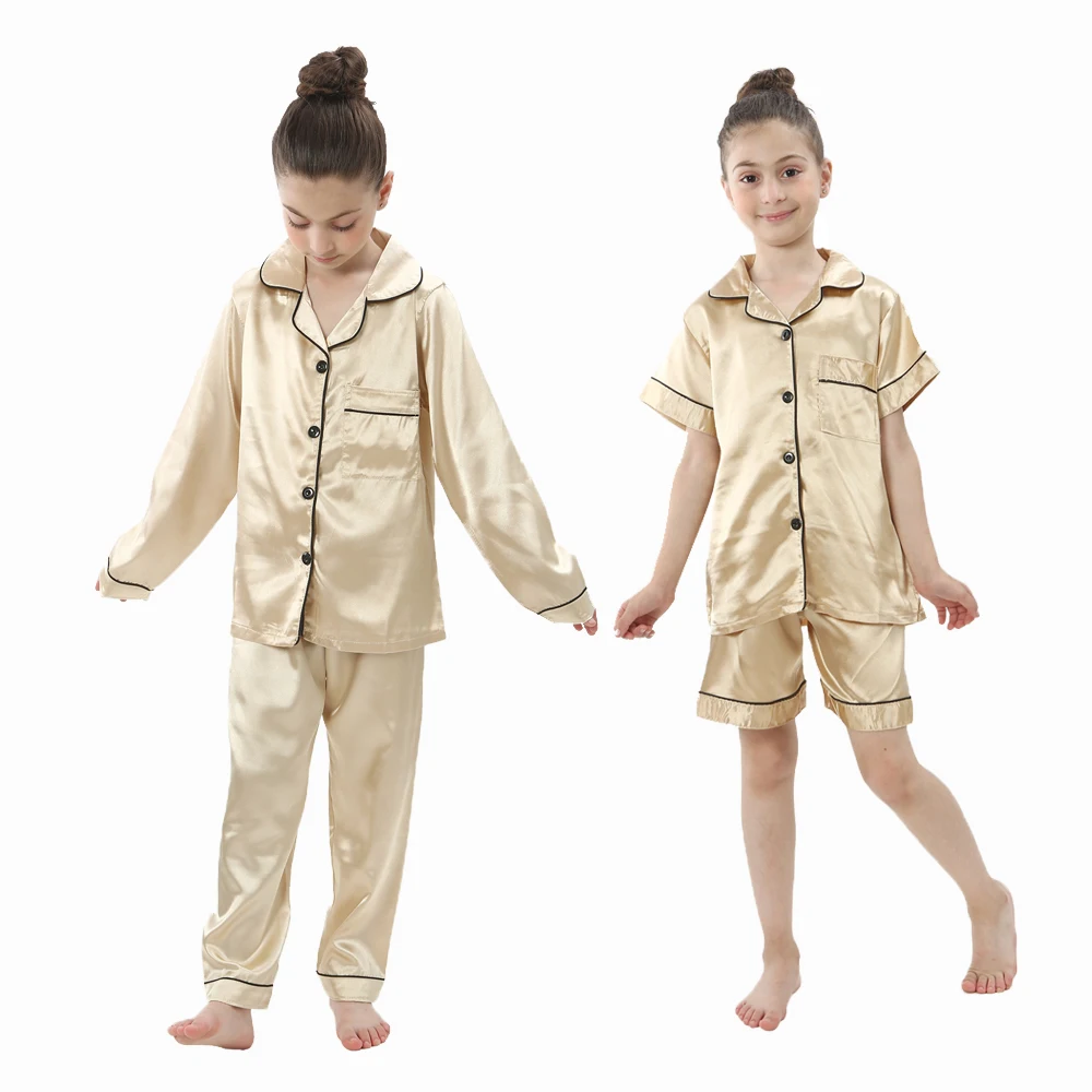 Solid Color Satin Pajamas for Children Homewear Suits Boys Girls Silky Sleepwear Baby Kids Casual Pyjamas Autumn Pijamas Lounge