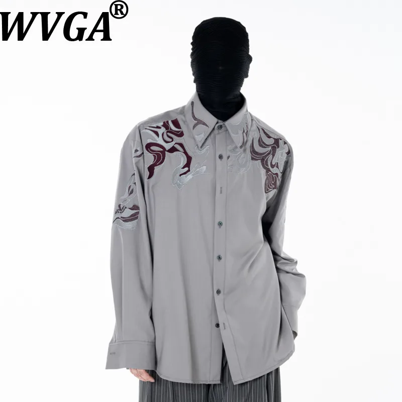 

WVGA Новая мужская рубашка Tide Весна Осень Оригинальный дизайн Высококачественная тяжелая темная рубашка Нишевые шикарные повседневные топы с вышивкой Ins Y2K W18333