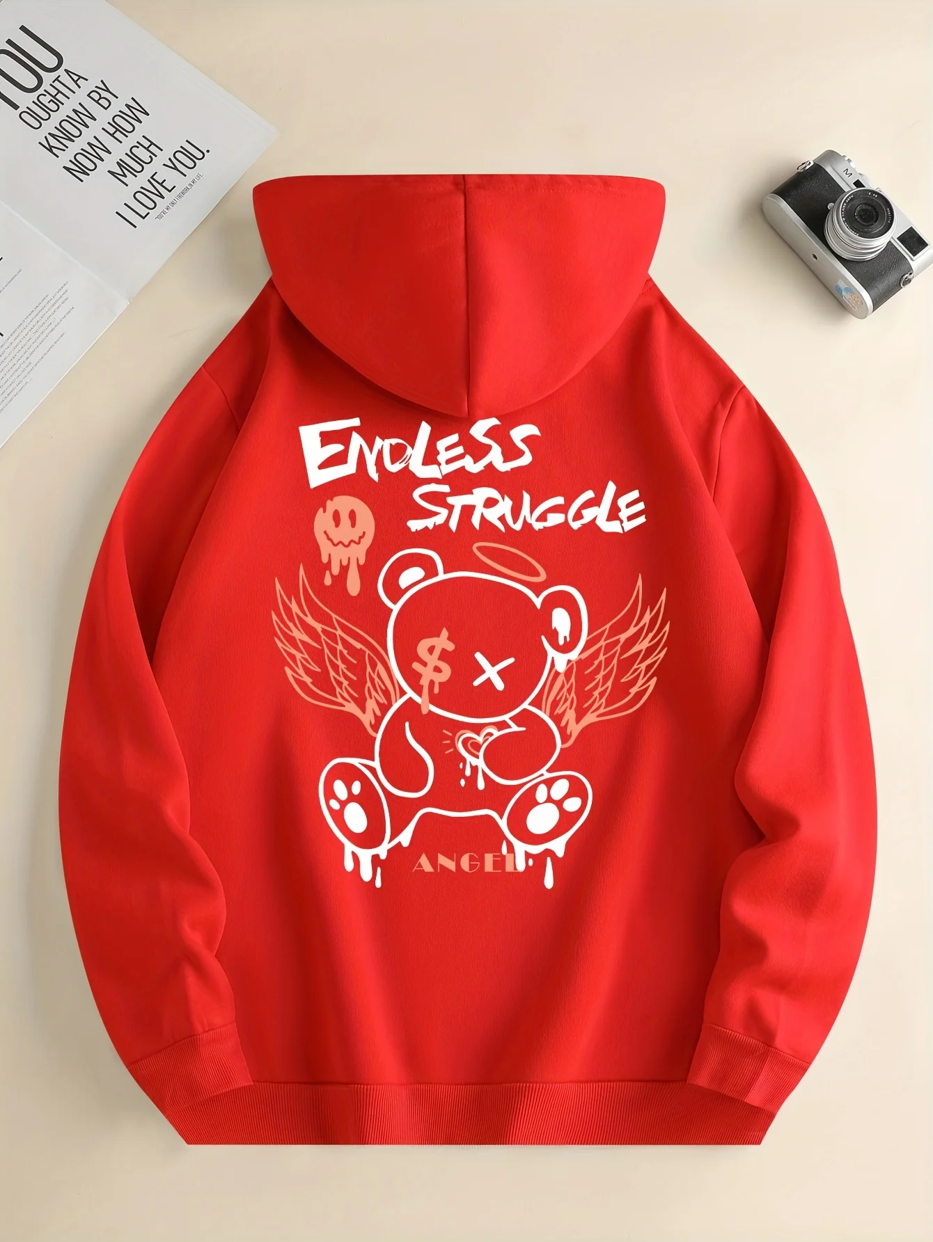 Endless Struggle Angel Bear Printed Hoodies Street Women Sweatshirts Crewneck Loose Pullover Fleece Warm Female Tops Clothes