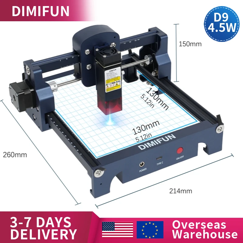 DIMIFUN D9 4.5W Portable Mini Laser Cutting and Engraving Machine for Dog Tags, Paper, Leather, Wood and Plastic