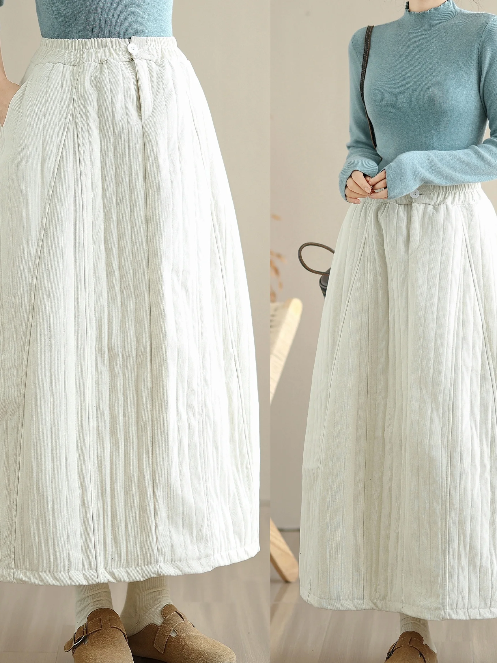 

High-End plus Size Loose Corduroy A-Line Skirt Versatile Warm Color Women's f-length Skirt Casual Winter Faion
